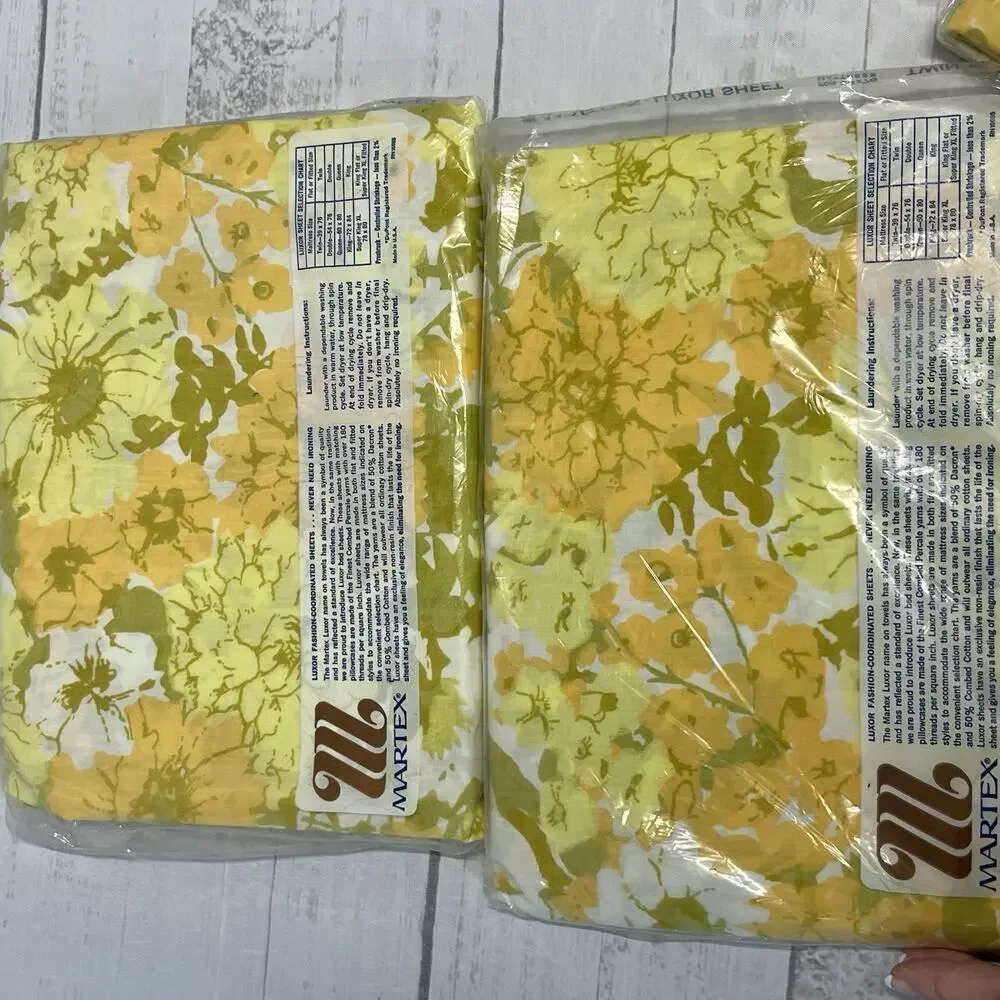 Vintage Martex Luxor Percale Twin Fitted Sheet Set 3pc Yellow Green Pillowcases